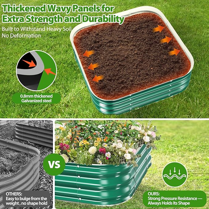 Galvanized Raised Garden Bed for Gardening 4x4x1ft Large Square Metal Planter Boxes Outdoor for VegetableFlowerHerbModular Above Ground Growing ContainerGreenEasy Assembly