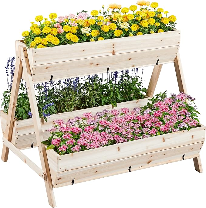 Yaheetech 44 x 36.5 x 35.5 Wooden Raised Garden Bed with Legs 3 Tiers Raised Garden Beds Outdoor Elevated Planter Boxs Outdoor for Flowers Vegetables Herbs 1pc