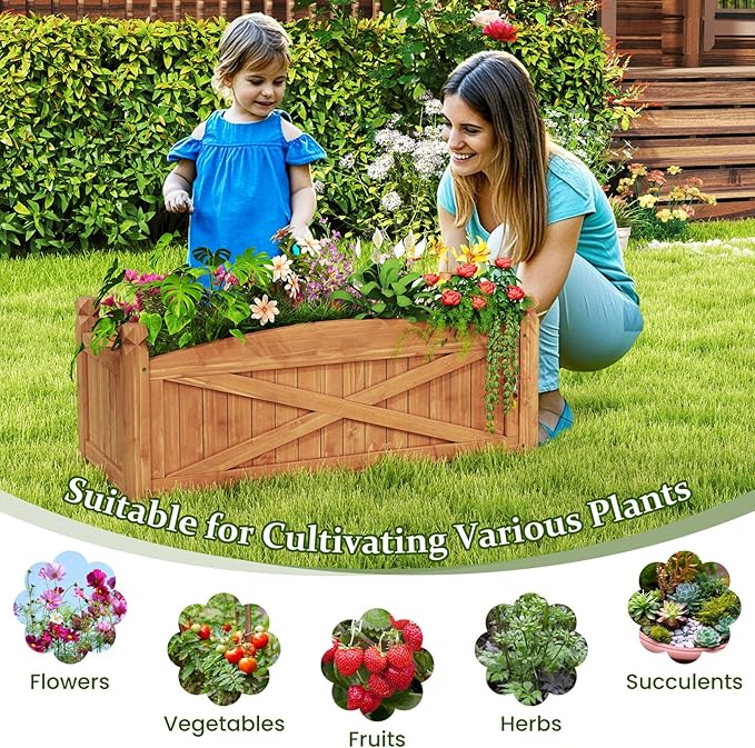 HAPPYGRILL Wooden Raised Garden Bed 2 Solid Wood Gardening Plant Container w/Drainage Holes for Flower Vegetable Fruit Outdoor Elevated Planter Box for Patio Garden Yard Balcony (36”x 16”x 15”)