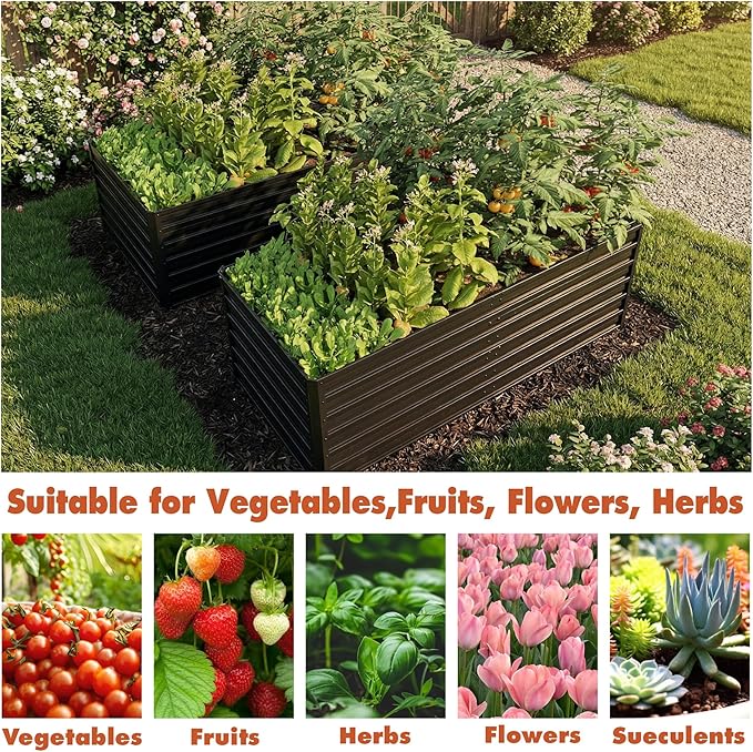 2-Pack 6x3 FT Deep Root Raised Garden Beds Complete Galvanized Steel Kit for Large Vegetable Gardens - Reinforced Metal Planter Boxes Create 36 Sq Ft of Growing Space for Flowers &amp Herbs
