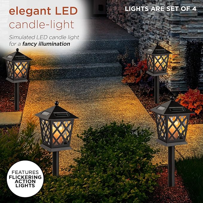 Alpine Corporation 16 Tall Outdoor Solar Powered Pathway LED Light Stakes (Set of 4)