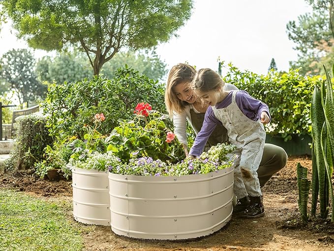 Plant &amp Plot Galvanized Raised Garden Beds Outdoor // Planter Raised Beds for Gardening Vegetables Flowers // Large Metal Garden Box (White) // Tool-Free Assembly