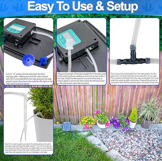 Solar Self Watering Plant Drip Irrigation System for 15 Plants Multiple Automatic Control Modes - Portable DIY Kit for Indoor/Outdoor Gardens Patios Balconies and Vacation Plant Care