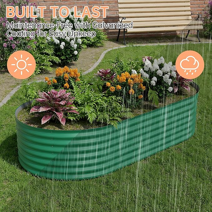 IDEALHOUSE Galvanized Raised Garden Bed Outdoor 24” Tall Metal Planter Box Large Garden Beds for Vegetables Flowers Herbs Rust-Resistant Steel Planter with Anti-Cut Edges Easy Assembly Beige
