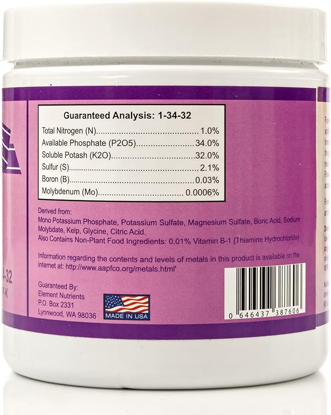 Bloom Booster and Yield Enhancer for Plants - Big Heavy Healthy Harvests for Use in Soil and Hydroponics - Concentrated Phosphorus and Potassium - Flower Fuel 1-34-32 250g