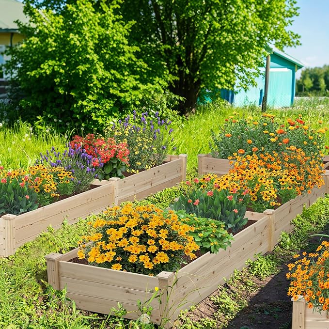 Incbruce 95x24x10 inch Wooden Elevated Raised Garden Bed Planter Elevated Planting Bed Boxes Kit for Vegetable Flower Patio Outdoor Natural