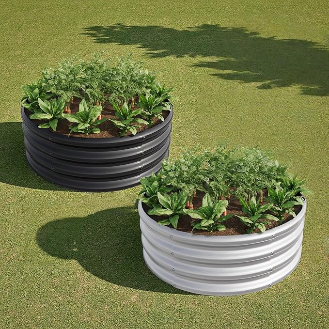 2PCS 32.08*11.4 Tall Round Raised Garedn BedMetal Raised Beds for Vegetables Outdoor GRaised Planter Box Backyard Patio Planter Raised Beds for Flowers Herbs Fruits Black