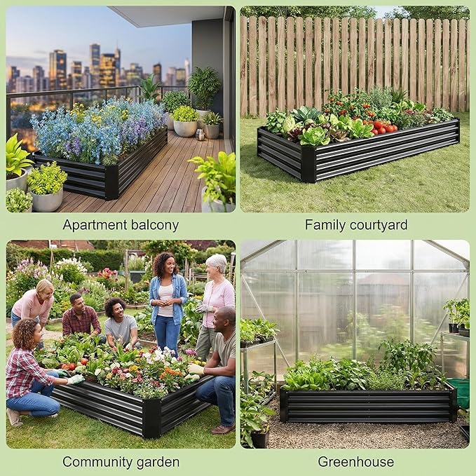 Metal Raised Garden Bed 4x2x1 ft Rectangle Planter Box Rust-Resistant Galvanized Steel with Open Base Design Quick Assembly for Vegetables Flowers and Plants (Black)