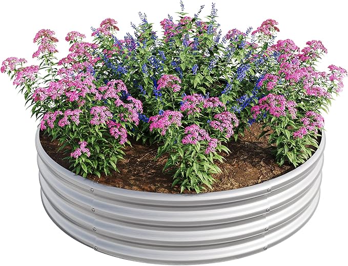 2PCS 47.24 * 11.4 Tall Round Raised Garedn BedMetal Raised Beds for Vegetables Outdoor GRaised Planter Box Backyard Patio Planter Raised Beds for Flowers Herbs Fruits Silver