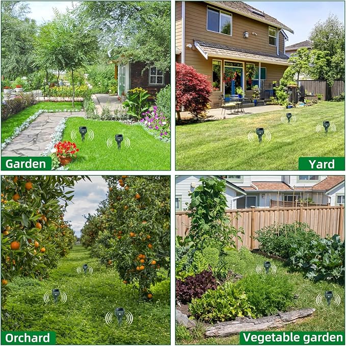 Mole Repellent Solar Powered 8 Pack Snake &amp Skunk Repellent for Yard IP 65 Waterproof Ultrasonic Deterrent Stakes Get Rid for Rabbit Gopher Vole Chipmunk Deer Groundhog for Lawns Garden