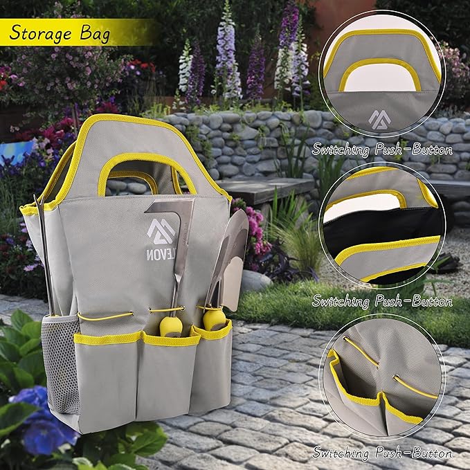 Elevon Garden Tool Set 9 PCS Stainless Steel Heavy Garden Tools Garden Tool Set with Waterproof Storage Bag Suitable for Planting Digging and Pruning The Best Choice for Garden Lovers
