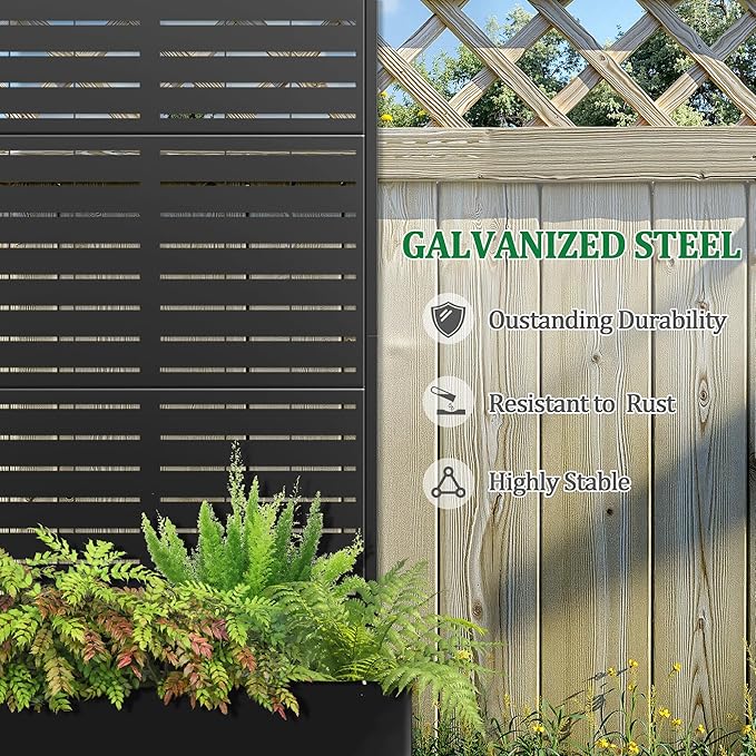 Metal Raised Garden Bed with Trellis 2 in 1 Trellis with Planter Box &amp Privacy Screen for Climbing Plants Vine Outdoor Standing Flower Beds with Drainage Holes 47 L x 17 W x 71 H Black