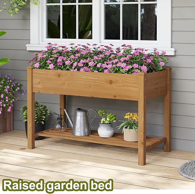 GHWIE Raised Garden Bed with ShelfElevated Wooden Planter Box with LegsGarden Planter for Backyard Patio Balcony