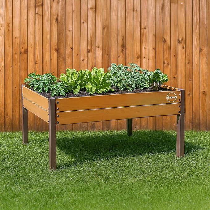 Miracle-GRO 4 x 4 Ft. Wooden Raised Garden Planter 12.8 Cu. Ft. Above Ground Garden with Powder-Coated Metal Brackets for Decks and Yards