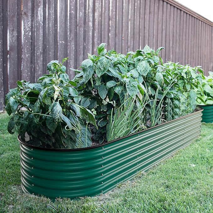 VEIKOU 17 H Raised Garden Bed 8x2FT Galvanized Raised Garden Bed with Flexible Configuration &amp Layout Metal Planter Boxes Outdoor for Plants Flowers 9 in 1 Raised Garden Bed Kit Green