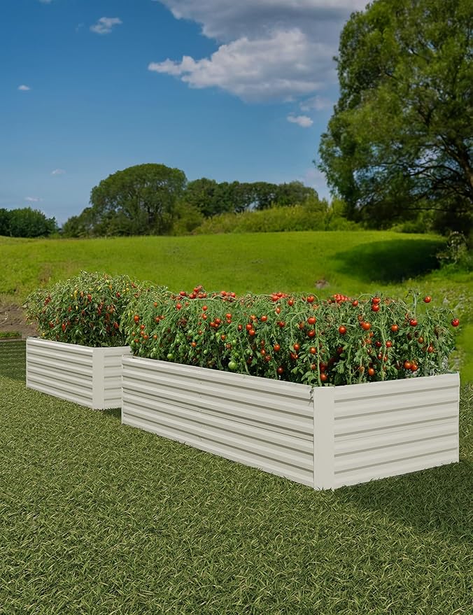 2 Pcs 8x4x2 ft Galvanized Metal Raised Garden Bed Deep Root Planter Box for Vegetables Flowers Herbs Heavy-Duty Outdoor Raised Garden Bed Kit with Gardening Gloves &amp Wrench