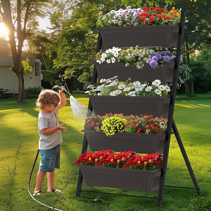 TOREVSIOR 5-Tier Vertical Raised Garden Bed Vertical Garden Planter with Water Drainage Elevated Garden Bed for Vegetables Flowers Herbs Indoor Outdoor