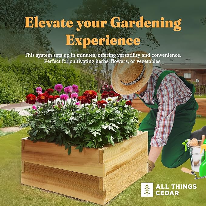 All Things Cedar Raised Garden Box 2' Square 2-Tier Planter Bed Western Red Cedar Build