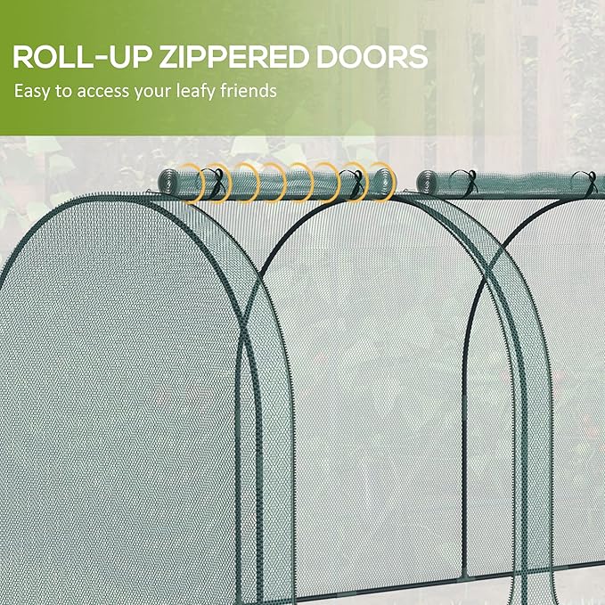 9' x 4' Crop Cage Plant Protection Tent with Three Zippered Doors Storage Bag and 6 Ground Stakes for Garden Yard Lawn Green