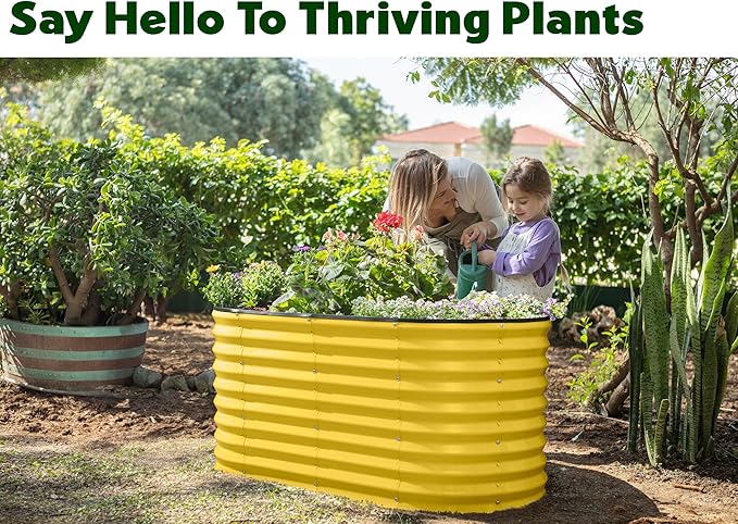 Plant &amp Plot Galvanized Raised Garden Beds Outdoor // 4×2×2 ft Planter Raised Beds for Gardening Vegetables Flowers // Large Metal Garden Box (Yellow) // Patented Tool-Free Design