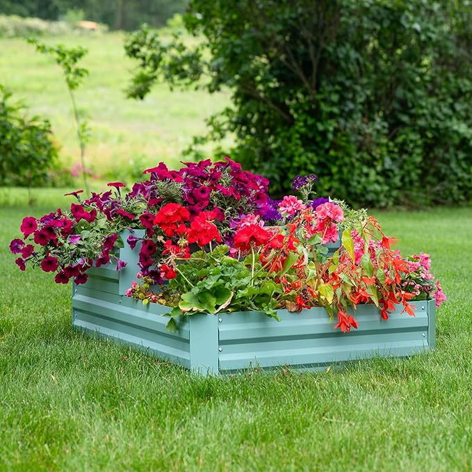 Sunnydaze 2-Tier Galvanized Steel Raised Garden Bed - for Flowers Plants and Vegetables - 94.5-Gal Soil Capacity - Green