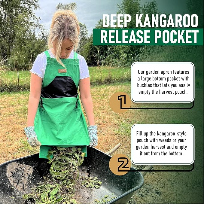Grampa's Garden Apron - Cross Back Gardening Apron With Pockets For Women &amp Men | Harvest Apron with Large Kangaroo Pouch
