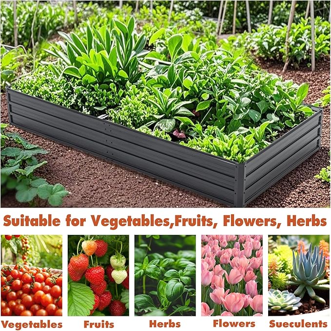 Galvanized Raised Garden Beds Outdoor // 8×4×1 ft Planter Raised Beds for Gardening Vegetables Flowers // Large Metal Garden Box