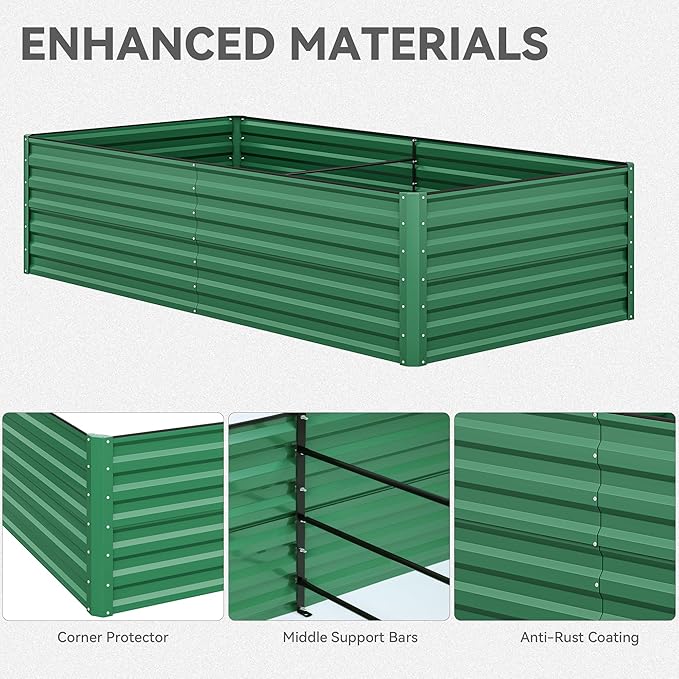 YITAHOME 8x4x2ft 2pcs Large Raised Garden Bed Kit Galvanized Metal Planter Box with Gloves Ground Nails &amp Safety Rubber Outdoor Above Ground Planters for Plants Vegetables Flowers Green