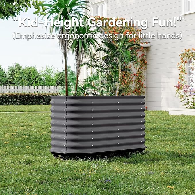 Self-Watering Wheeled Metal Garden Bed with Built-in Water Storage Mobile Raised Planter Box with Lockable Wheels Indoor/Outdoor Rolling Grow Station for Veggies