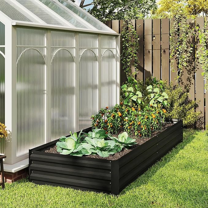Outsunny Galvanized Raised Garden Bed 8' x 3' x 1' Metal Planter Box for Growing Vegetables Flowers Herbs Succulents Black