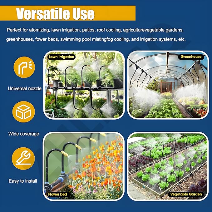 Automatic Drip Irrigation Kits 20-50m Garden Irrigation System Includes Watering Smart Timer &amp 360° Bending Dropper Atomizing Mist Nozzles Tee for Garden Watering System40m/131.2ft-WithTimer