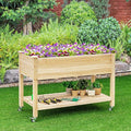 LDAILY Raised Garden Bed Wood Flower Bed on Wheels with Study Legs &amp Storage Shelf Outdoor Planter Box with Bed Liner for Flowers/Vegetables/Fruits in Yard Patio 47.5 L X 23.5 W X 33 H