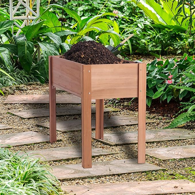 48x20x31 Inch Wooden Raised Garden Bed with Legs Raised Planter Box Elevated Garden Beds Outdoor Raised Flower Bed for Patio Deck Balcony Coffee