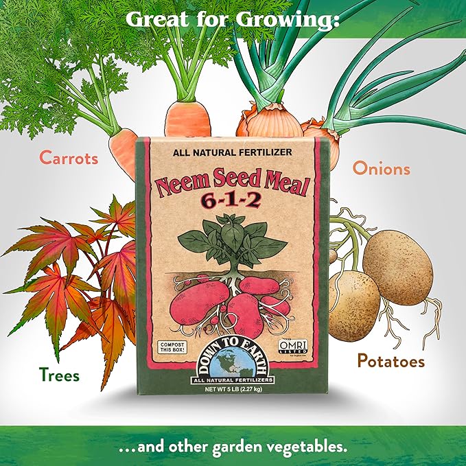 Down To Earth All Natural Fertilizers Organic Neem Seed Meal Plant Food for Vegetable Gardens and Raised Beds 6-1-2 5 lb