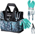 WORKPRO 5PCS Garden Tool Set Aluminum Heavy Duty Gardening Tool Set with Garden Tool Bag Outdoor Garden Hand Tools Floral Blue