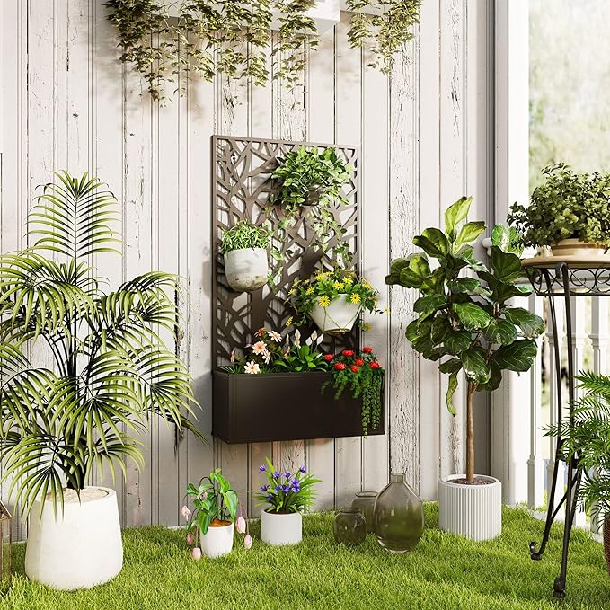 Metal Raised Garden Bed with Privacy Panel and Trellis