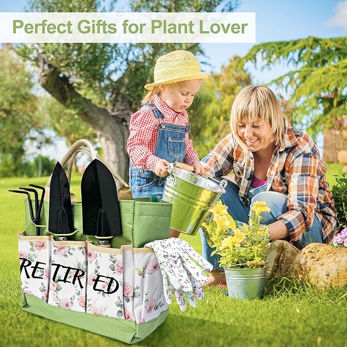 Retirement Gift for Woman Garden Kit Christmas Retirement Gifts Floral Gardening Tool and Durable Garden Tool Organizer Bag Gardening Set for Grandma/Coworker Retired Plant Lover Birthday Present
