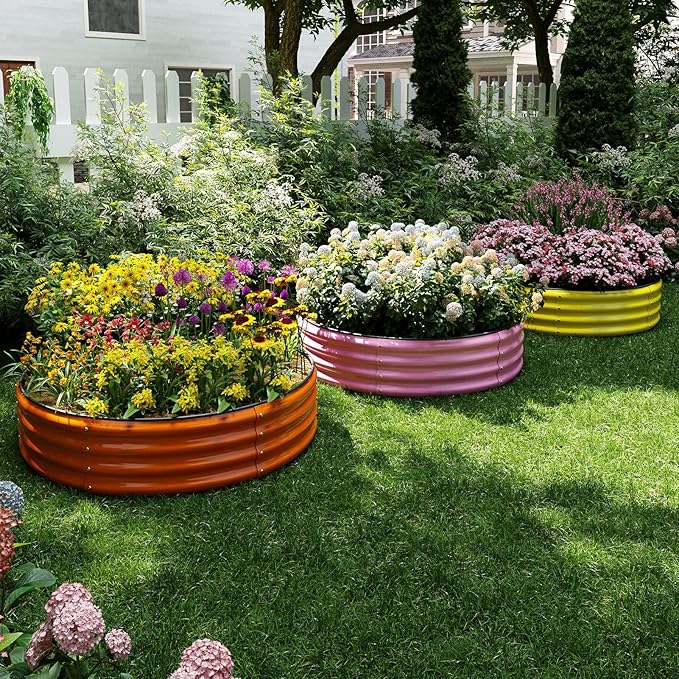 Galvanized Metal Planter Round Raised Garden Bed Kit for Gardening Outdoor2x2x1ft Grow Garden Box Raised Flower BedRound Galvanized Planter Outdoor Metal Fire Pit Ring