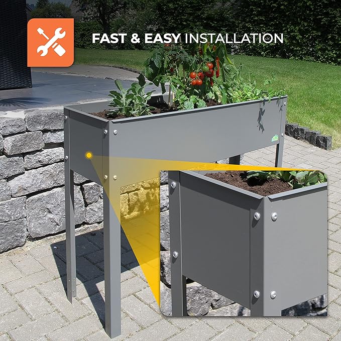 Bio Green Metal Raised Garden Bed Freising-XL with Drainage I Large Galvanized &amp Powder-Coated Outdoor Planter Box with Legs for Herb Garden Flowers Vegetables Patio I 40x12x31.5 inch Anthraci