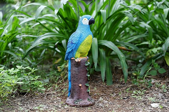 Techko Decorative Blue Parrot Outdoor Garden Statue Waterproof Solar LED Spotlight Tropical Tiki Decor