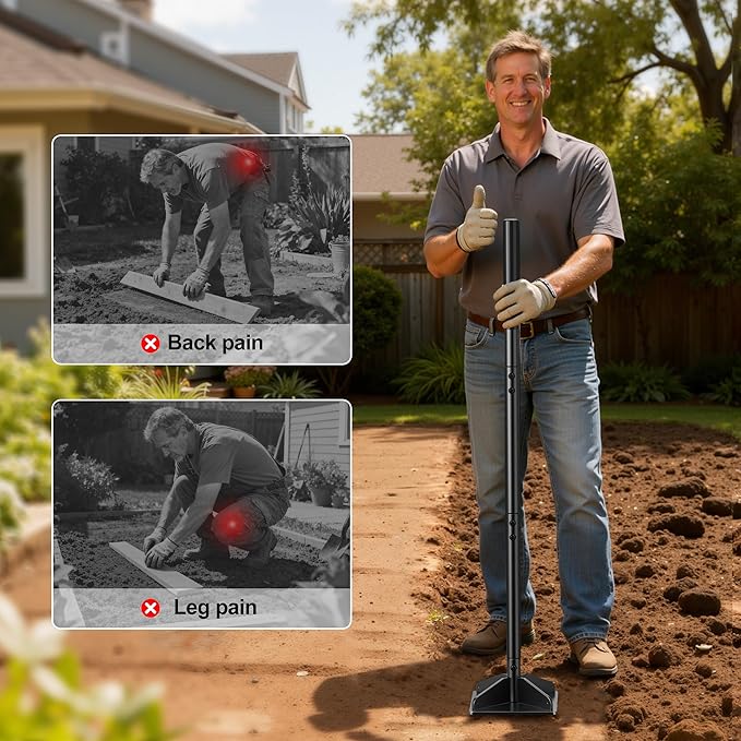Heavy Duty Steel Tamper 48 Handle Tamper with Comfortable Rubber Grip 8×8 Garden Tamper Tool for Soil Gravel Asphalt &amp Lawn