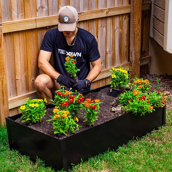 14 in. Tall x 2 ft x 4 ft Metal Raised Garden Bed Kit – Durable Steel Garden Box with Serrated Edging Outdoor Raised Bed for Vegetables Herbs &amp Flowers Made in USA by Tie Down