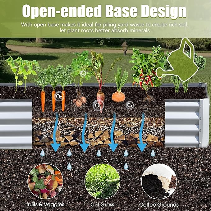6x3x1ft Galvanized Raised Garden Bed Outdoor Planter GBoxes Large Metal Planter Box for Gardening Vegetables Fruits Flowers Silvery
