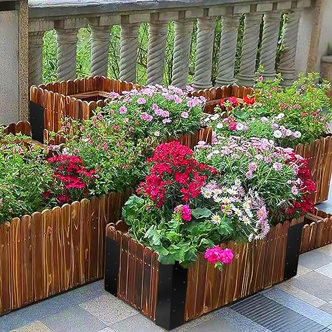12 Pcs Raised Garden Bed Corner Brackets for 12''-24'' Flower Vegetable Furniture Planter Wood Garden Bed Box 11 x 3 x 3 Black Metal Corner Brackets Decorative with Screws