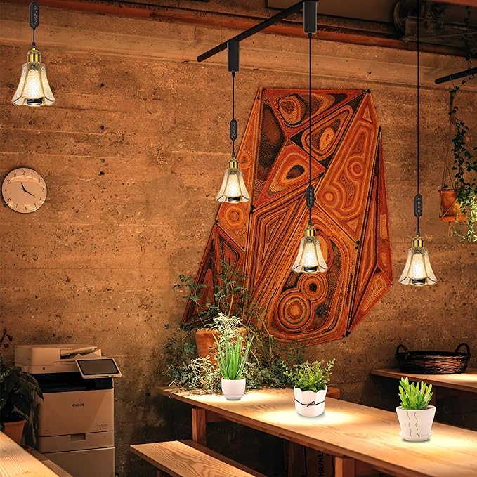 Full Spectrum 10W LED AUTO Plant Growing Lamp H-Type Track Pendants Timer Restaurant Adjustable Height Clear Embossed Glass Halo Track System for Basil Green House Indoor Planting