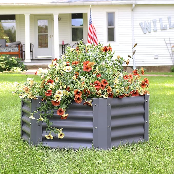 Sunnydaze Galvanized Raised Garden Bed Outdoor - Metal Planter Box for Gardening Vegetables and Plants - 16.25 H Hexagon - Gray