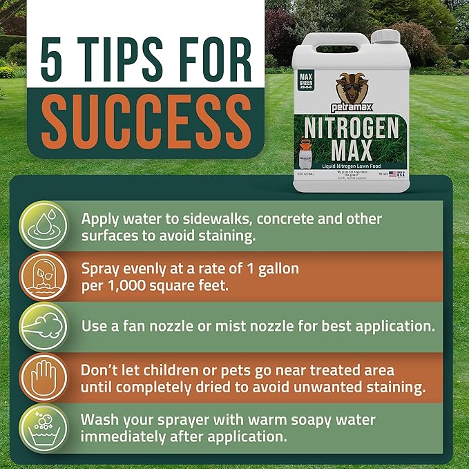 Petramax Liquid Nitrogen Fertilizer 28-0-0 NPK - 1 Gallon Spring &amp Summer Liquid Grass Fertilizer for Lawn Spray on Easy to Apply for Deep Green Lawn Care - Slow Release High Nitrogen Turf Builde