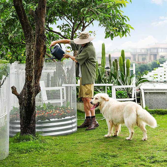 Land Guard 3×3×3ft Galvanized Raised Garden Bed Kit Round Galvanized Planter Raised Garden Boxes Outdoor Large Metal Raised Garden Beds for Vegetables Silver