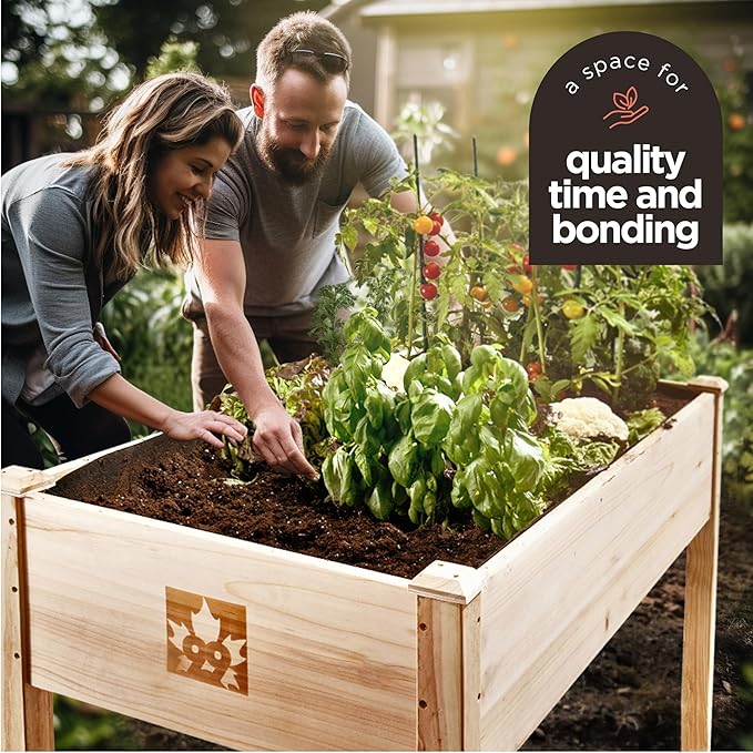 Raised Garden Bed with Legs 48x24x30 - Natural Cedar Wood Elevated Planter Box with Bed Liner for Flowers Veggies Herbs - 200lb Capacity