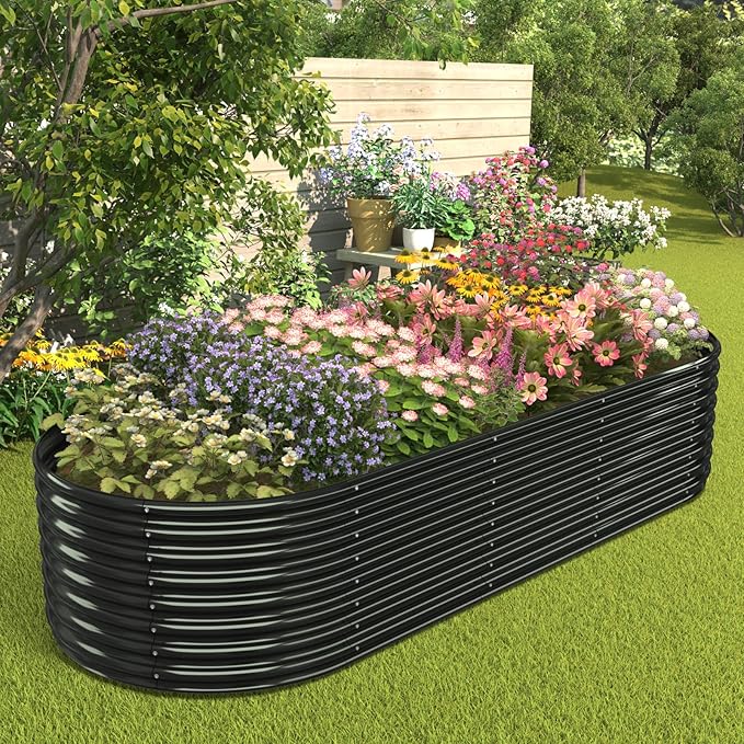FRIZIONE 9FT(L)×4FT(W)×2FT(H) Galvanized Raised Garden Bed Outdoor Metal Raised Garden Beds for Flower Raised Planter Box Outdoor for Herb Vegetable-Gray